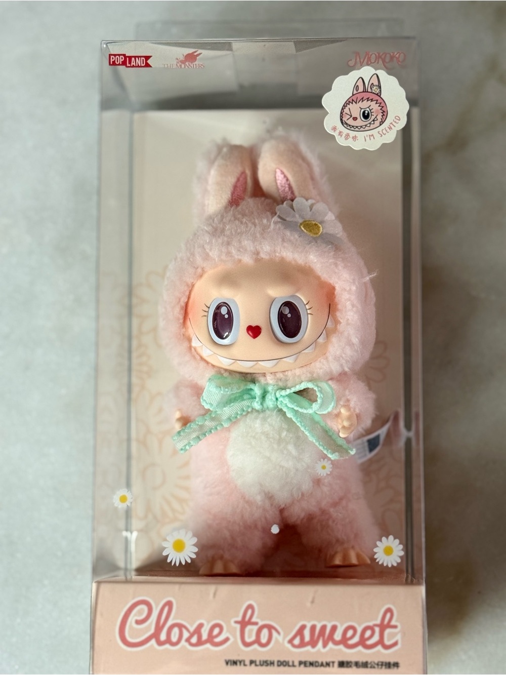 Close to Sweet Labubu Pink Vinyl Plush Doll - Mint Bow. New! Collectible.